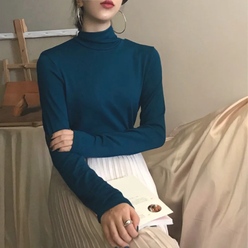 Осенние женские супер эластичные повседневные однотонные футболки с длинным