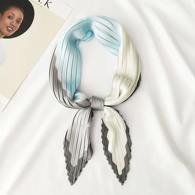 Женская шёлковая бандана в полоску квадратный шарф-платок с морщинами украшение