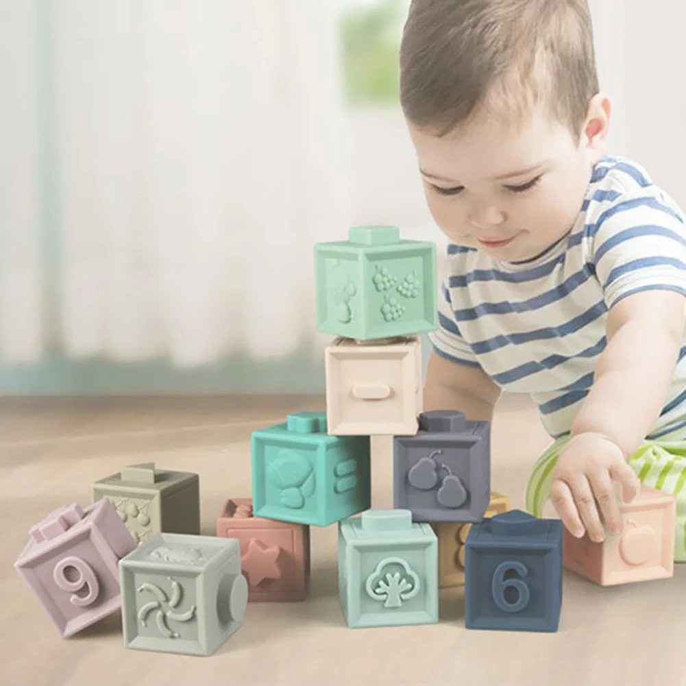

1set New Soft Rubber 3D Blocks Toy Ever-Changing Building Blocks DIY Jigsaw Cute Baby Enlightenment Insert Large Particle Block