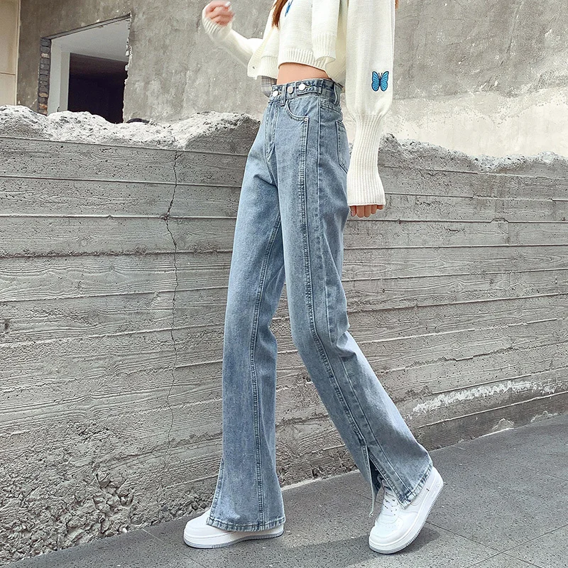 

Wide-Leg Jeans for Women 2021 Spring Loose Drooping Light-Colored Cropped Pants Rac