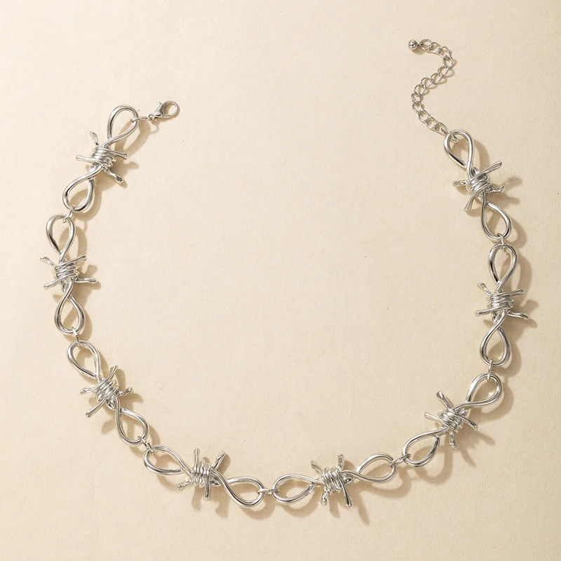 

docona Punk Silver Color Twist Single Layer Necklace for Women Fashion Geometry Irregular Clavicle Chain Jewelry Wholesale 17297