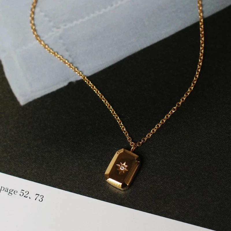 

YPAY 2021 New Classcial Eco-friendly Stainless Steel 18k Gold AAA CZ Star Waterdrop Square Pendant Necklaces for Women