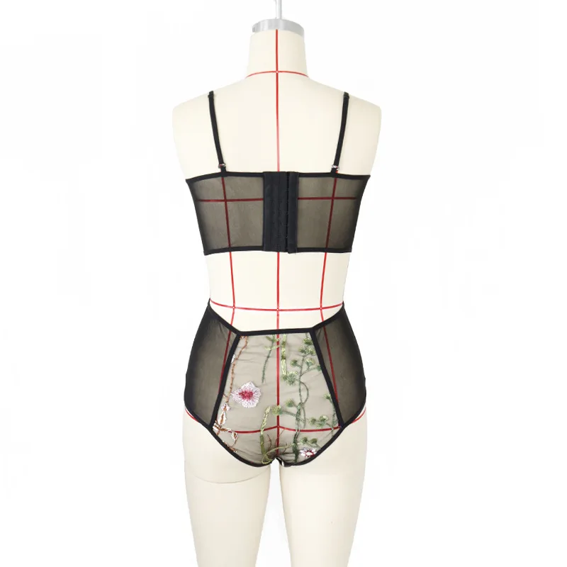 

2PCS/Sets Women Suits Sexy Lingerie embroidery Mesh Crop Top + High Waist Panties Exotic Transparent Sissy Babydoll Underwear