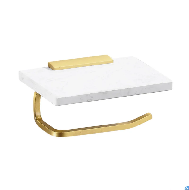 

Marble Paper Towel Rack Toilet Paper Holder Wall Hanging Paper Box Cell Phone Shelf Bathroom Accessories Brushed Gold Towel Bar