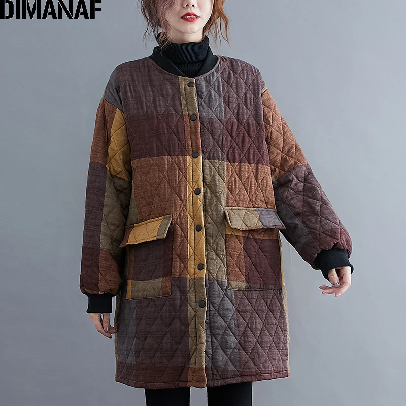 

Женская парка из хлопка DIMANAF, толстая Свободная куртка с винтажным принтом, пальто большого размера для осени и зимы