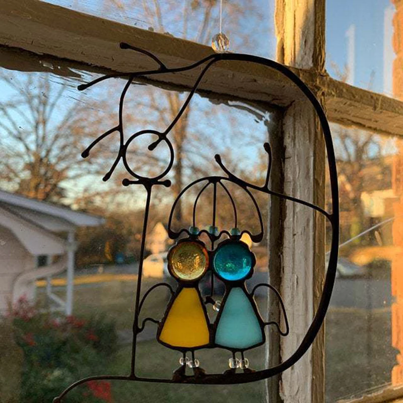 

Suncatcher Angels Couple Love Iron Art Window Hangings Home Decor Gift Metal Board Outdoor Wall Art LBShipping