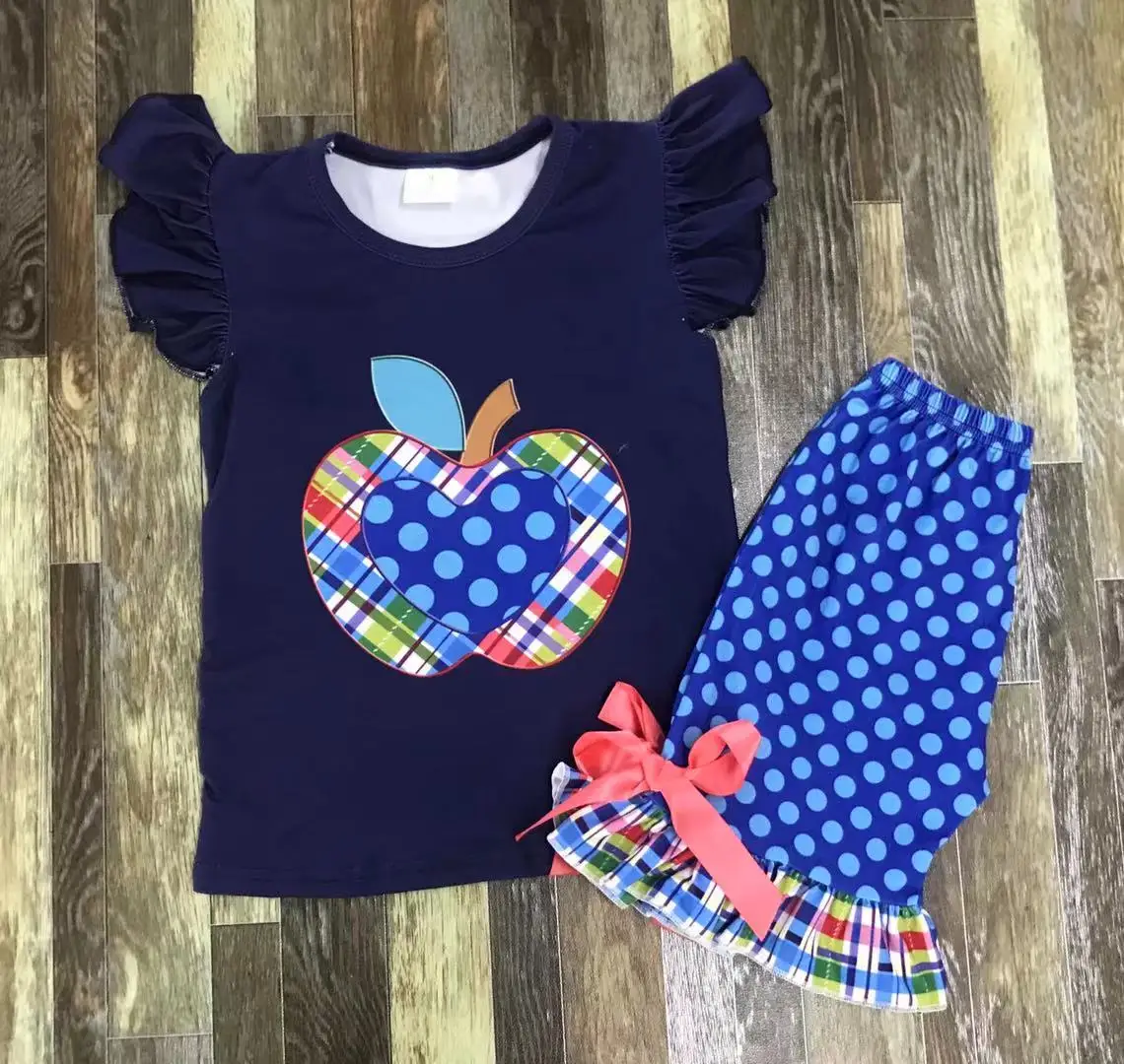 Детская одежда с принтом яблока комплект одежды коротким рукавом школьная -