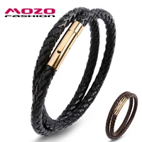 genuine leather brand bangle black rope chain stainless steel buckle men and women vintage hand strap bracelets