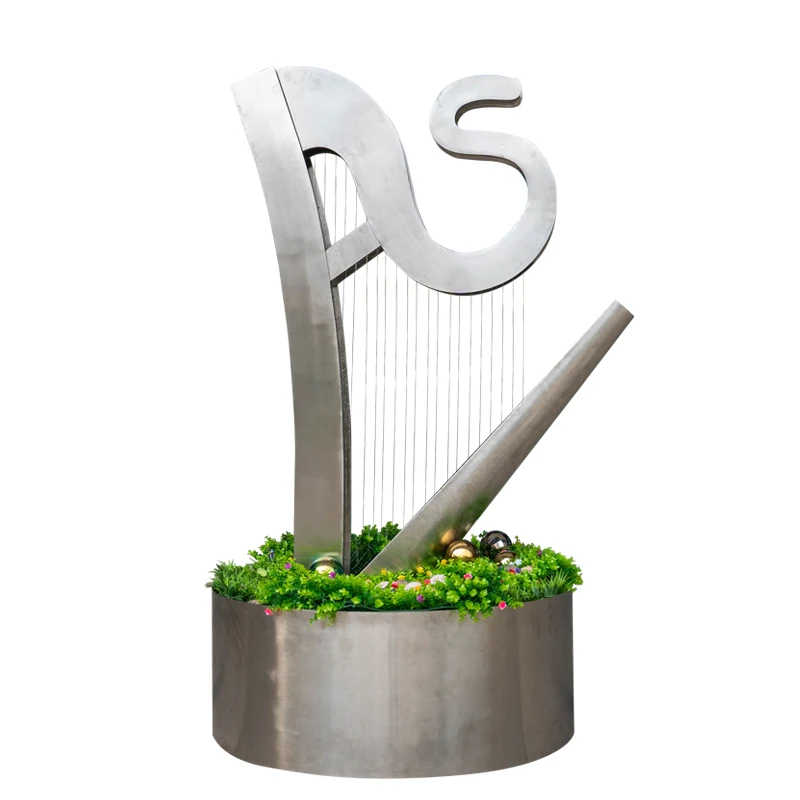 

Stainless steel notes harp fountain landscape sculpture park Garden square outdoor waterscape stainless steel sculpture ornament
