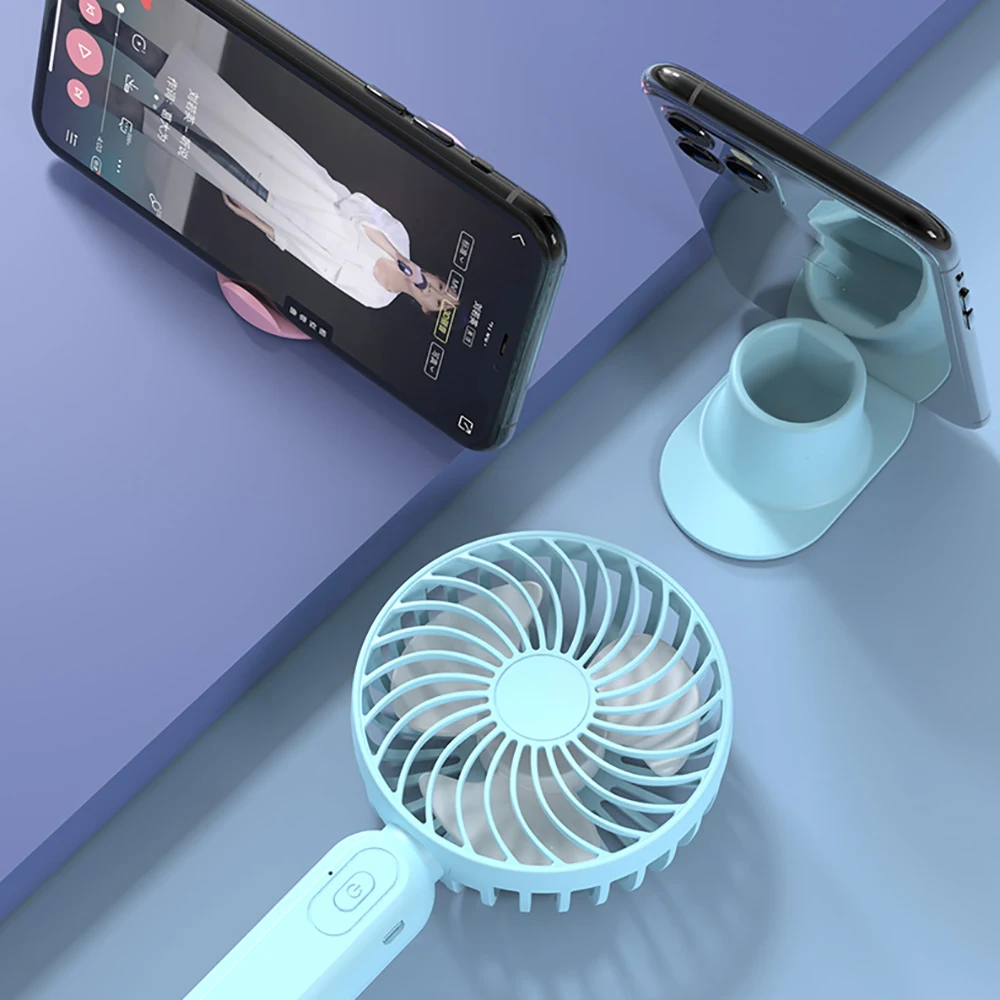 

Mini Handheld Fan Portable Usb Rechargeable Battery Cooling Desktop with Base Mobile phone bracket 3 Modes for Travel Outdoor