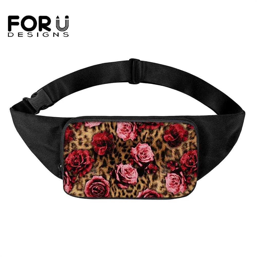 

FORUDESIGN Ladies Bum Bag Zipper Cross Body Pouch Students Females Beautiful Leopard Tiger Rose Printing Run Belt Waist Pack