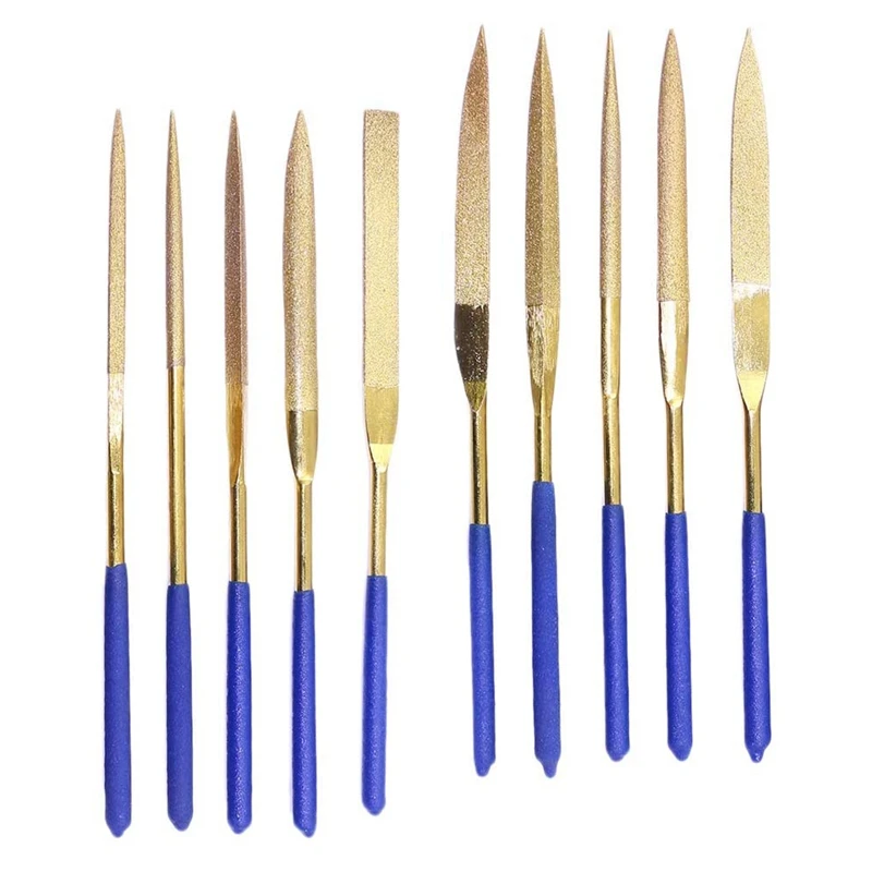 

10Pc Precision Diamond Rasp Needle File Set Diamond Assorted File Hand Tools for Metal and Wood Processing-Gold