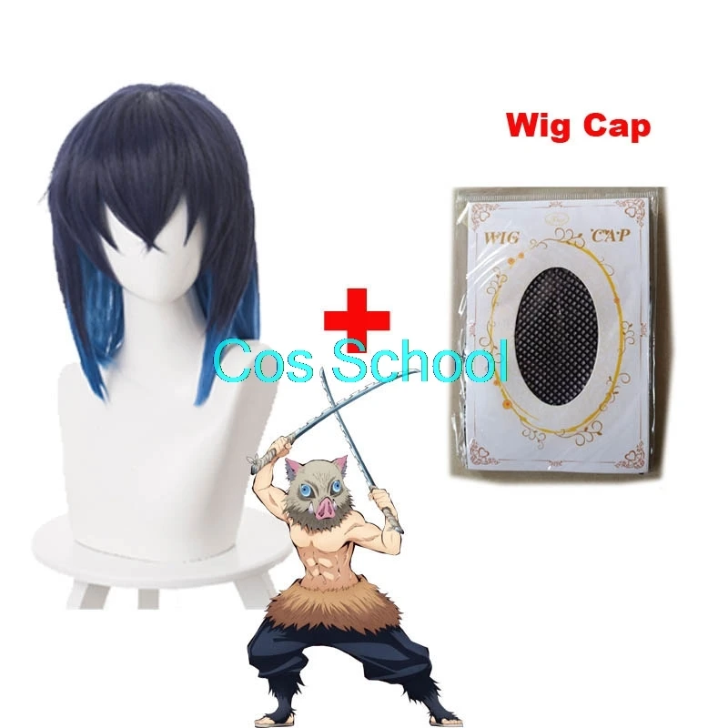 Inosuke Cos School Demon Slayer Kimetsu no Yaiba Nezuko Tanjirou Kamado, парики Zenitsu Agatsuma для косплея, аниме, парик+ шапки - Цвет: Inosuke
