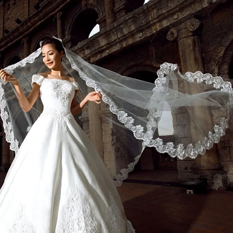 

Elegant 1 Layer White/Ivory Tulle Elbow Lace Edge Bride Bridal Wedding Long Veil