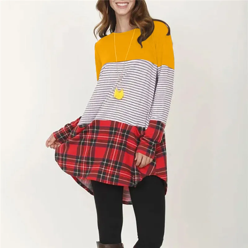 Осенняя женская футболка платье с длинным рукавом короткое Необычные Длинные