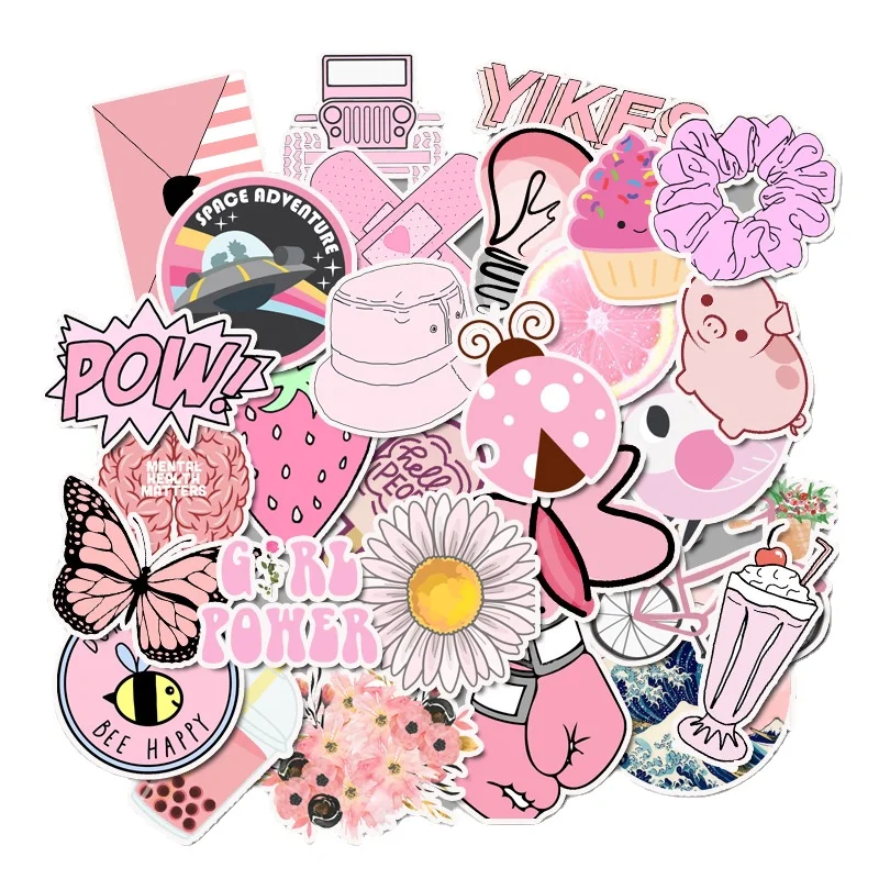 10/50 VSCO Wind Pink Small Fresh Suitcase Stickers Waterproof Graffiti Aesthetic laptop vinyl Sticker Anime Decor Cute Flowers