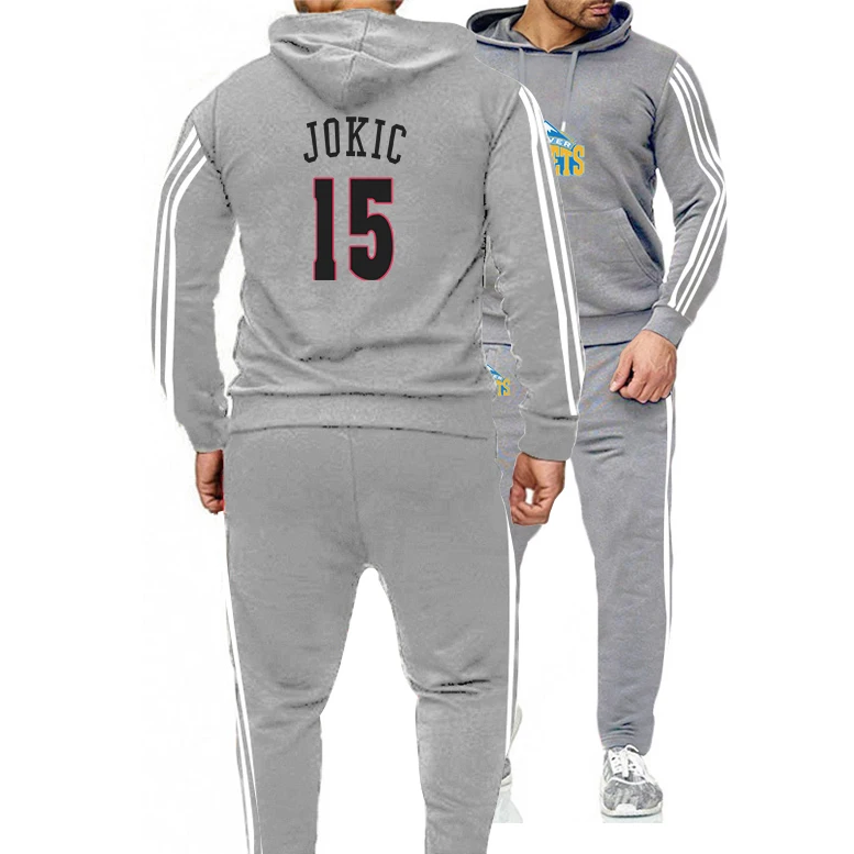 

Men American Basketball Jersey Clothes Nikola Jokic #15 Denver Nuggets Clothing Sweatshirt Hoodies Two Piece Set Training Suit