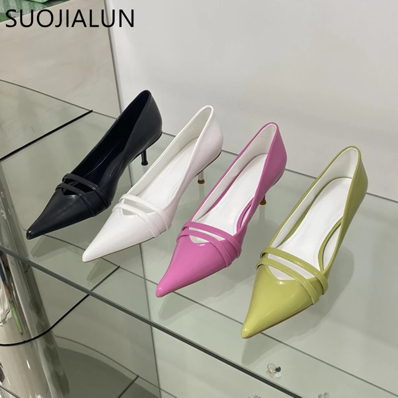 

SUOJIALUN Spring New Pointed Toe Women Pumps Shoes Thin High Heel Ladies Elegant Dress Party Shoes Shallow Female Office Shoes