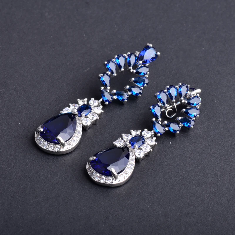 Новые стильные серьги-подвески CSJ с голубым кристаллом серьги в форме груши 10*14 мм