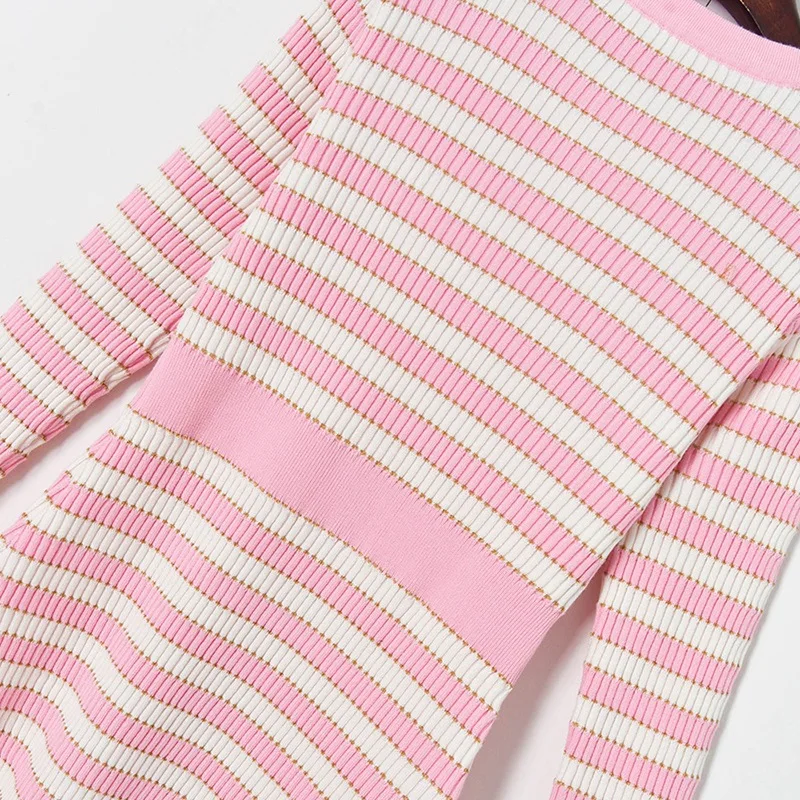 

Runway Dress Women Vintage White Black Striped Single Breasted Long sleeve Sheath Bodycon Sweater Dress Knitted vestido de mujer