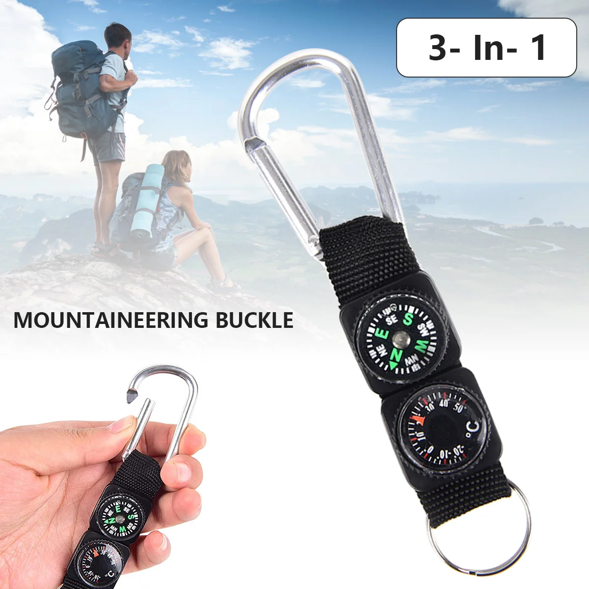 

Outdoor Compass & Thermometer Carabiner Multi-function Compass Thermometer Hanger Key Ring Aluminium Keychain Compass Navigation