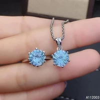 kjjeaxcmy fine jewelry 925 sterling silver inlaid natural blue topaz female ring pendant set noble support detection