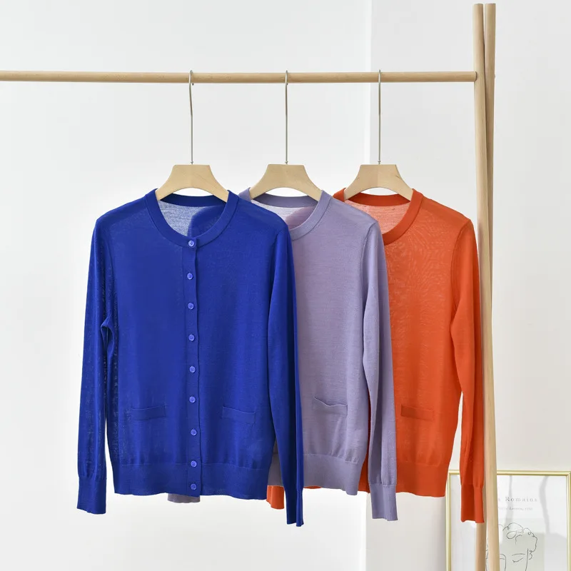 

masigoch super fine worsted 100% merino wool cardigan crewneck long sleeve soft spring autumn knitwear