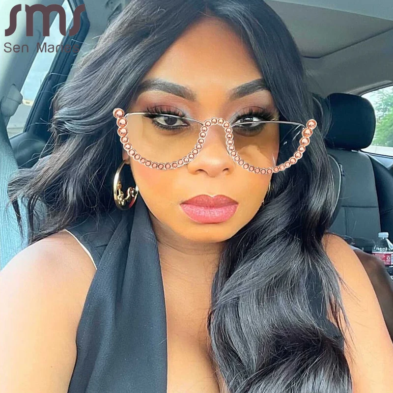 Женские солнцезащитные очки кошачий глаз с бриллиантами полуоправы роскошные