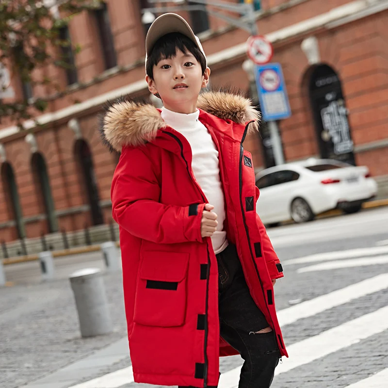 Пуховик для мальчиков 2019 плотная теплая Модная Длинная модель детские парки на