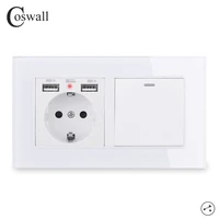 coswall eu russia wall socket with 2 usb charge port 1 gang 2 way on off stair rocker light switch switched glass panel