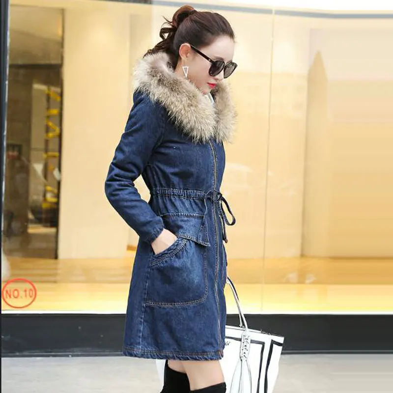 Женская джинсовая куртка 2019 зима толстый искусственный меховой воротник из