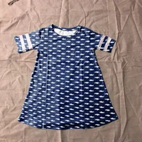wholesale new spring summer baby girls kids boutique clothes children dress blue dolphin print stripe 100 cotton knee length