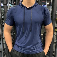 sport hooded running men t shirt fitness slim high elasticity breathable quick dry bodybuilding mens tshirt men tee tops