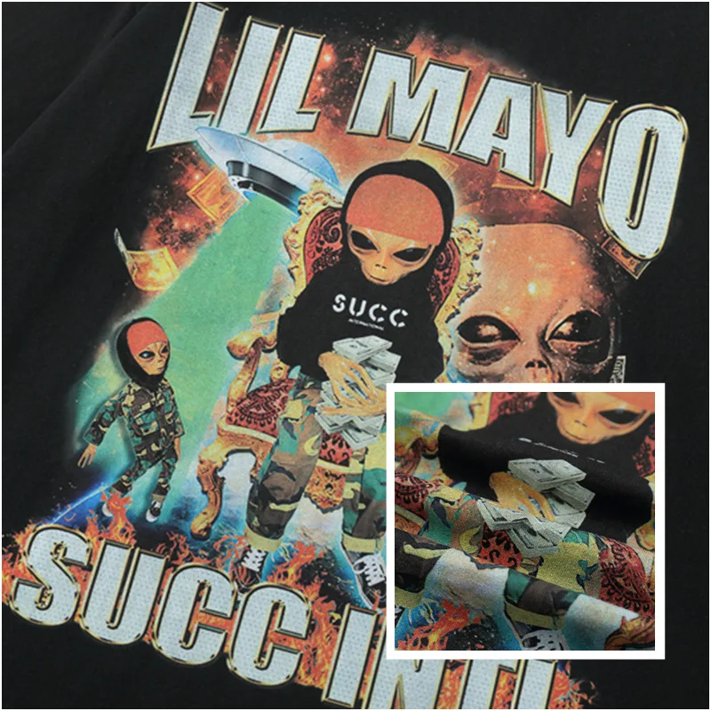 

Man Tee Shirt Tops Cotton Tees Couple Youth Alien Printed Cotton Round Neck Short Sleeve Loose Trendy T-shirt Oversize