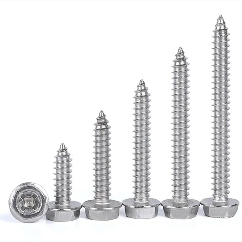 

M3 M4 M5 M6 304 Stainless Steel Self-Tapping Phillips Hex Screw Cross Hexagonal Flange Cross Head Screws Wood Nail