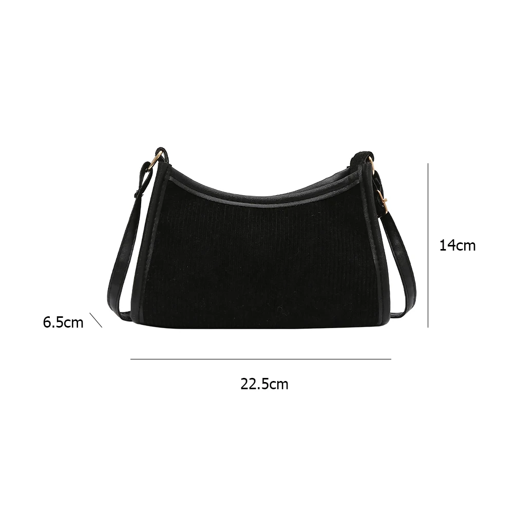 

Retro Women Underarm Bag Square Zipper Corduroy Shoulder Bag Ladies Fashion Solid Color Messenger Bag