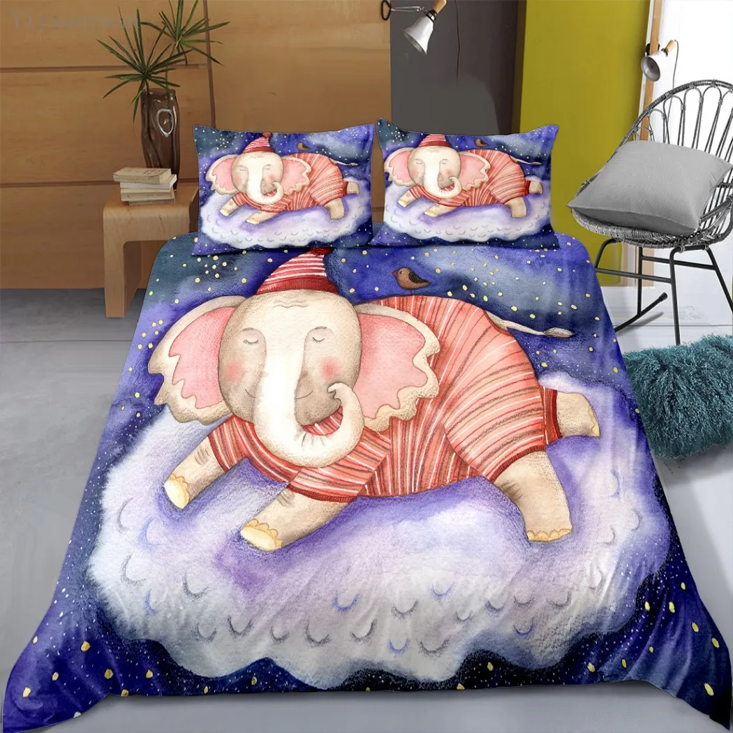 

Комплект постельного белья с принтом слона, пододеяльник для детей, подростков, взрослых, стеганое одеяло, покрывало с наволочкой