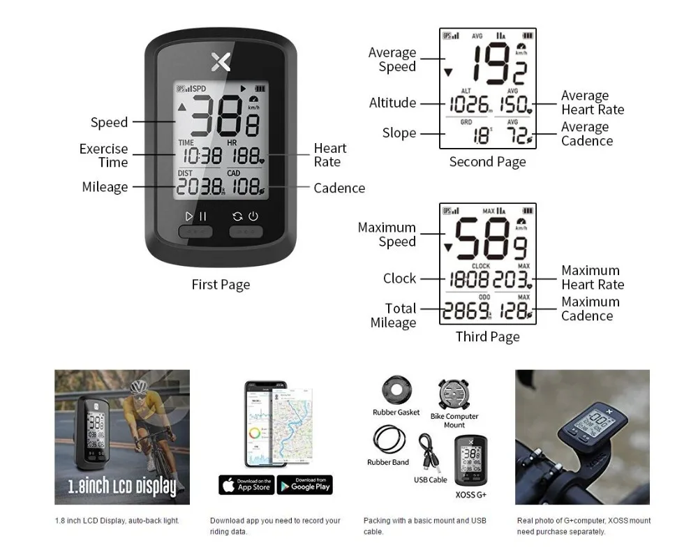 XOSS G+ gps компьютер Велоспорт Bluetooth 4,0 ANT+ велосипед беспроводной компьютер цифровой спидометр подсветка IPX7 водонепроницаемый Велоспорт