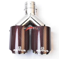 1pc equal length glossy red stainless steel straight twill carbon fiber middle muffler tip with remus logo