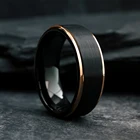 Обручальное кольцо с матовой нержавеющей сталью для мужчин, ширина 8 мм, цвет черный, розовое золото, Подарочная бижутерия, Размеры 6-13