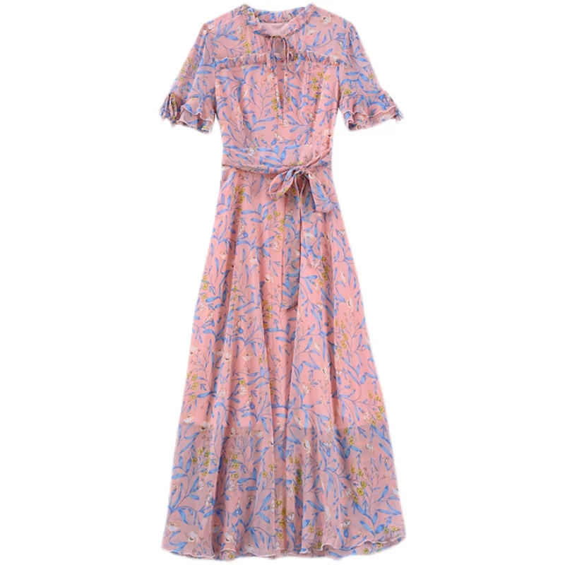 

COIGARSAM 3XL Plus Size Fashion Print Women dress Spring Summer Dresses Pink 3078
