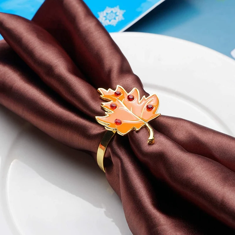 

10Pcs Napkin Rings,Golden Holder Rings with Maple Harvest Farmhouse Style for Thanksgiving Day Holiday Party Decor