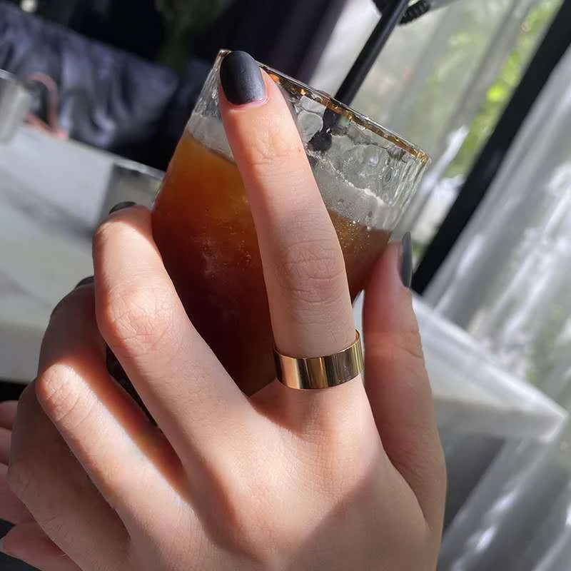 Винтаж Титан Сталь 7 мм кольца на указательный палец для Для женщин Глянцевая