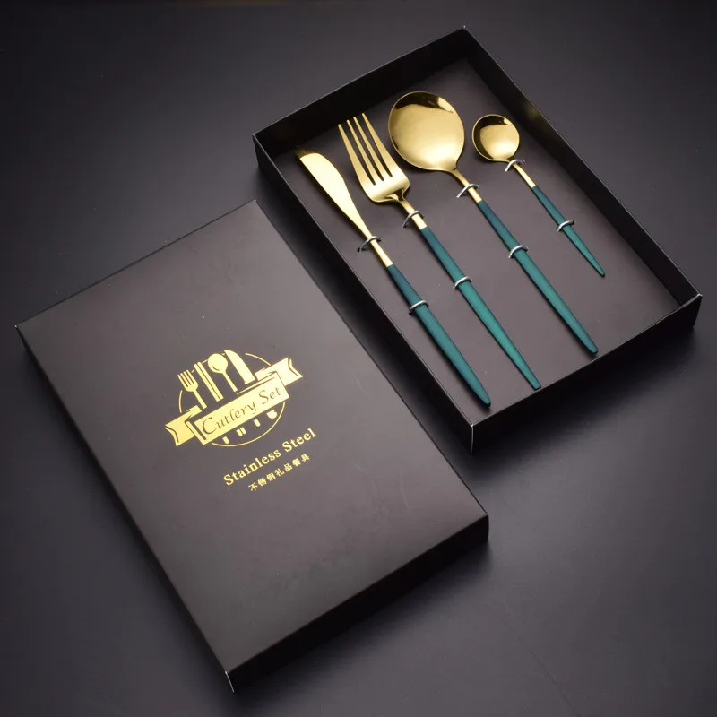 

okStainless Steel Golden Cutlery Set Black Luxury Dinnerware Set Kitchen Cutlery Mirror Polishing Fork Spoons Knives Set 4Pcs