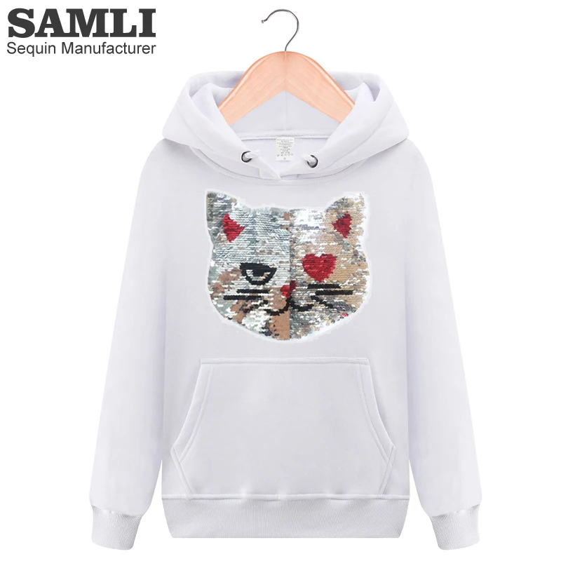 

Color Change Cat Sequins Hoodies Sweatshirts Women Winter Cotton Causal Hoodies Sports Sequined Pullover Sweatshirts
