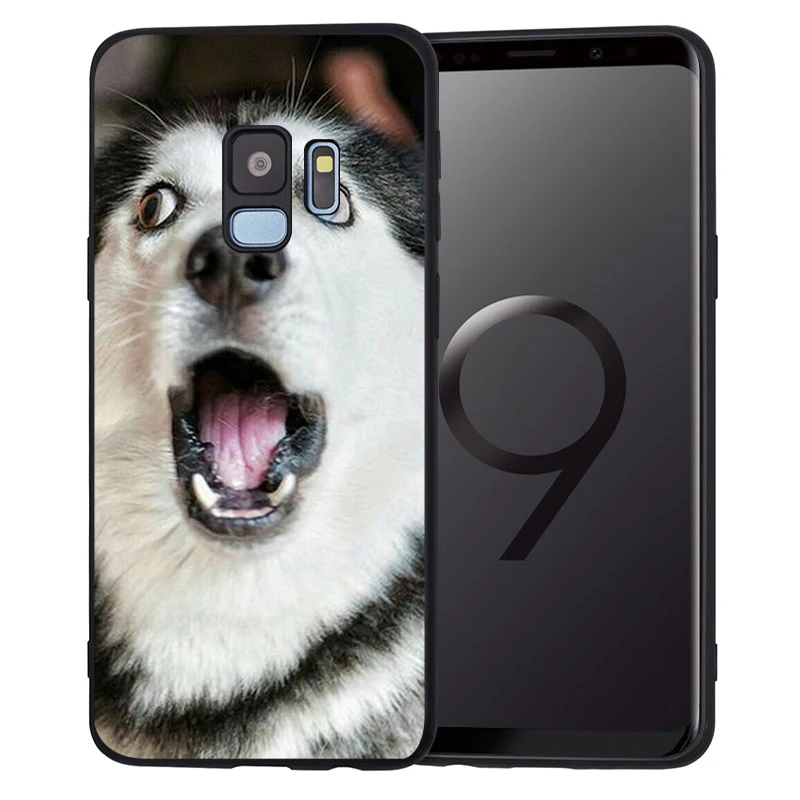 Черные Мягкие силиконовые чехлы Забавный чехол для телефона Хаски Samsung Galaxy S8 S9 S10