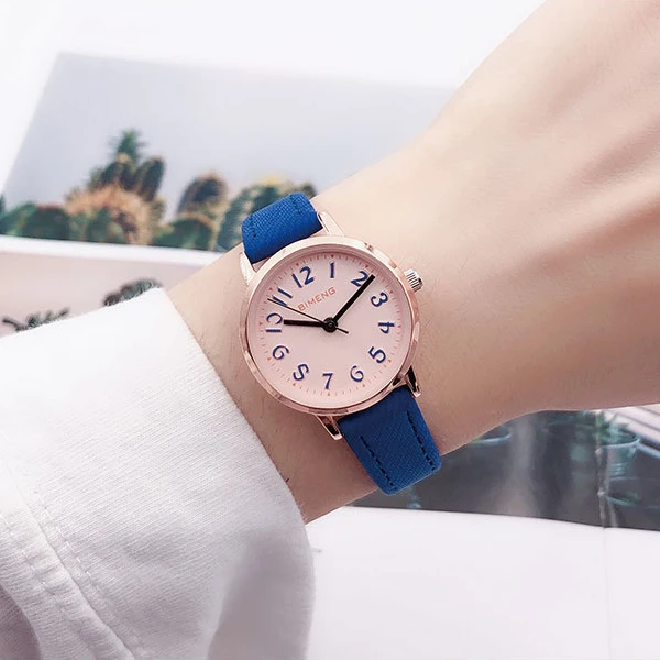 Женские Модные Аналоговые кварцевые круглые наручные часы с кожаным ремешком