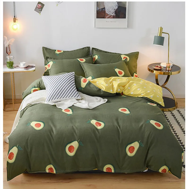 

Double-sided polished printing four-piece cotton twill simple thick autumn and winter bedding set garden wind AB side bed quilt
