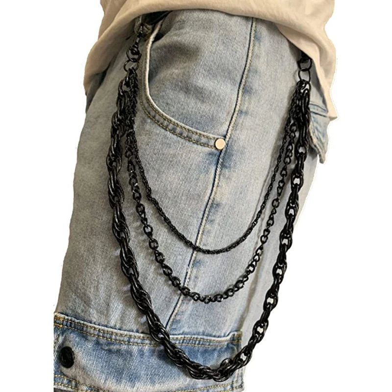 1PCS Metal Pant Chain Multilayer Vintage Creative Trousers Chain Belt Black Loop Chain Punk KeyChain Jewelry Accessories
