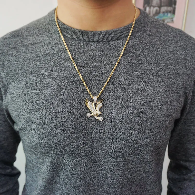 Высококачественное ожерелье WENDYFO с подвеской в виде орла мужское золотого цвета